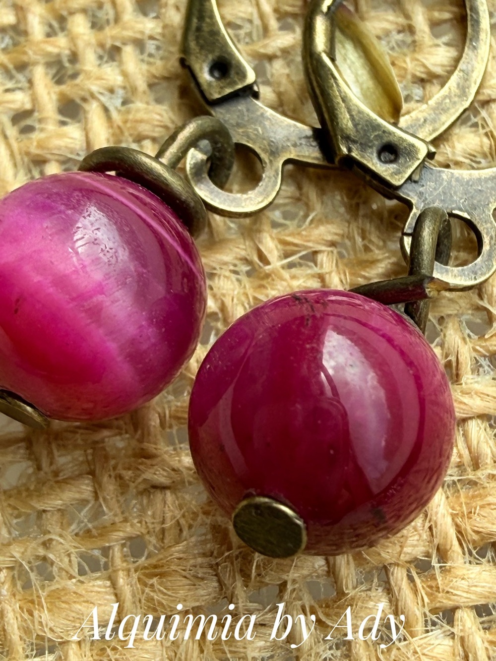 Fuchsia agate Stone Drop Earrings with Antique Gold Hardware